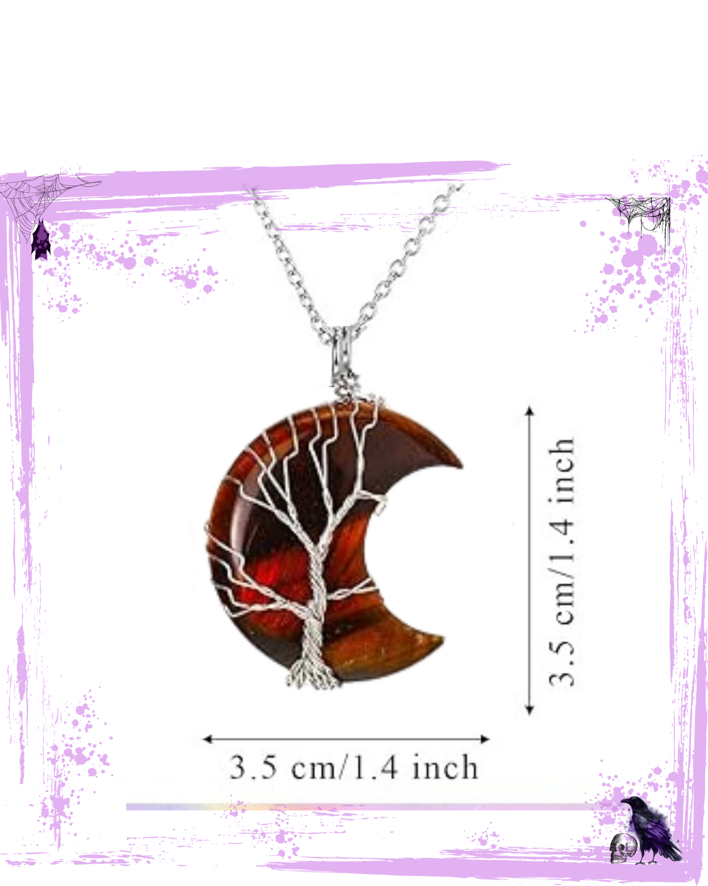 Necklace - Tiger Eye Moon with tree of life wire housing