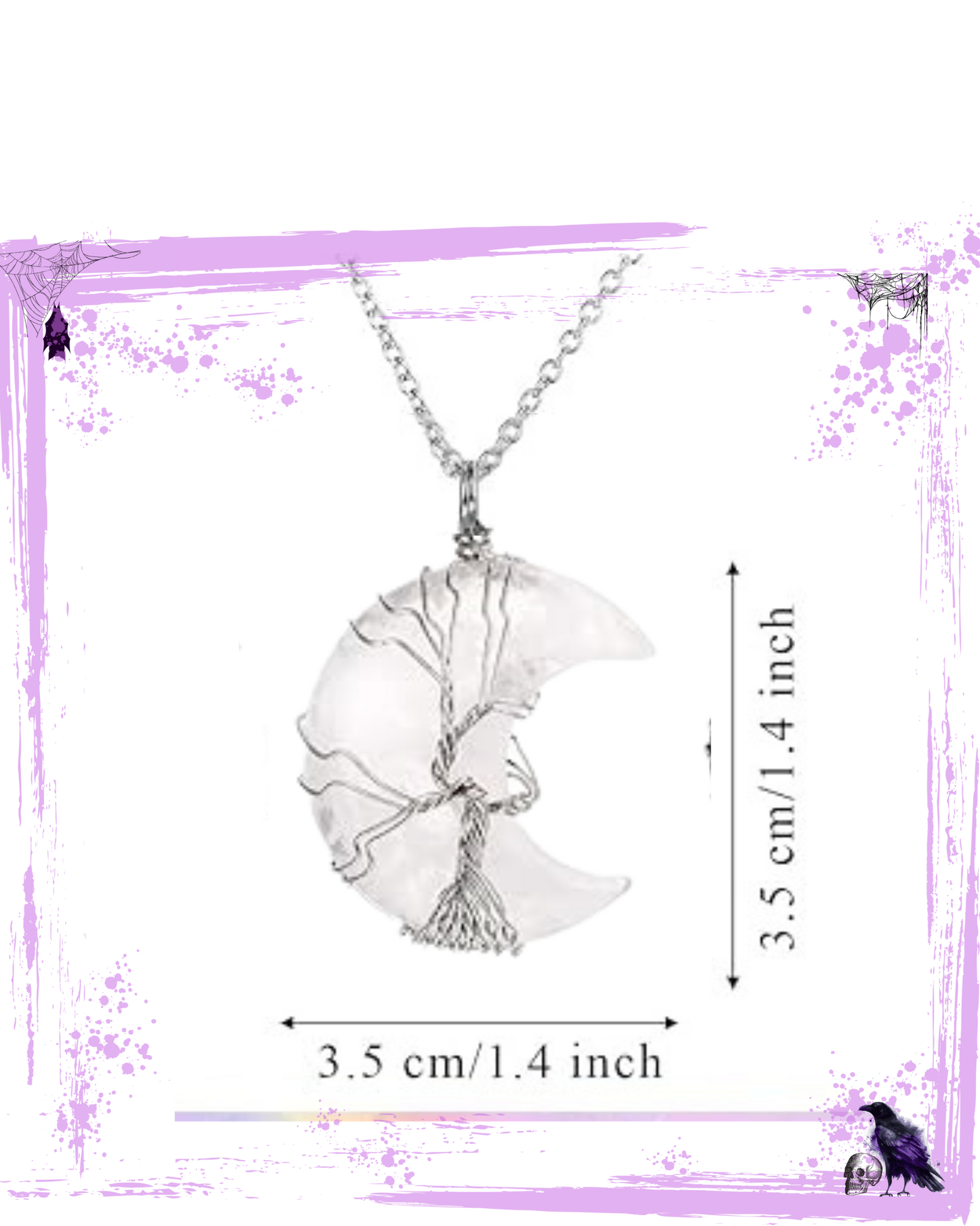 Necklace - Clear Quartz Moon with tree of life wire housing