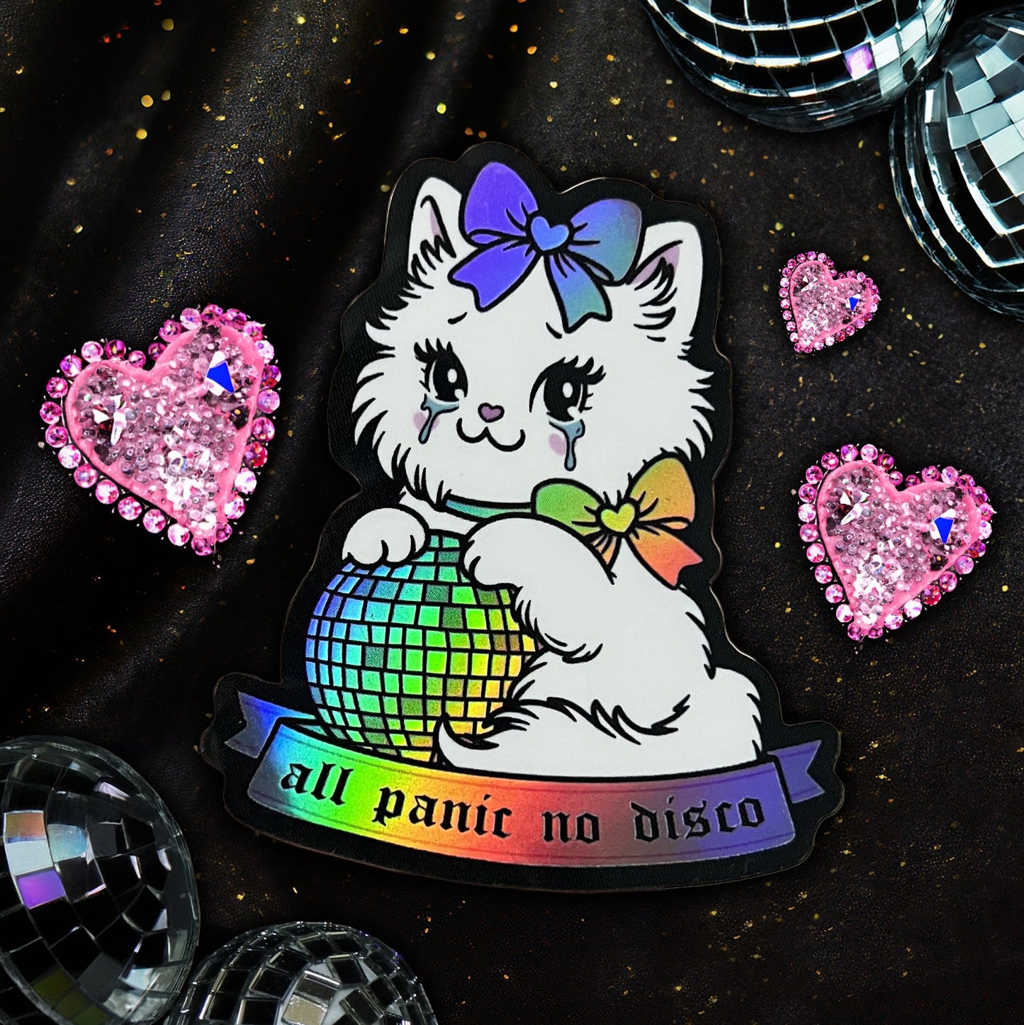 “All Panic No Disco” Sassy Kitty Cat Holo Sticker
