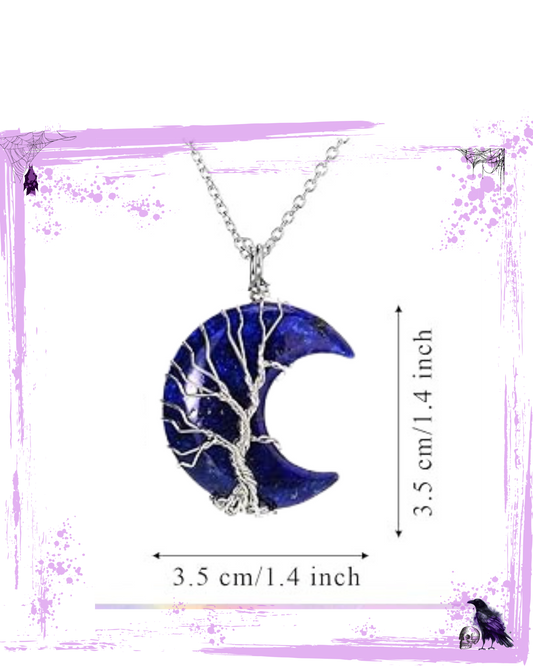 Necklace - Lapis Lazuli Moon with tree of life wire housing
