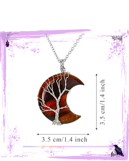 Necklace - Tourmaline Moon with tree of life wire housing