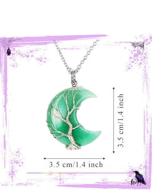 Necklace - Aventurine Moon with tree of life wire housing