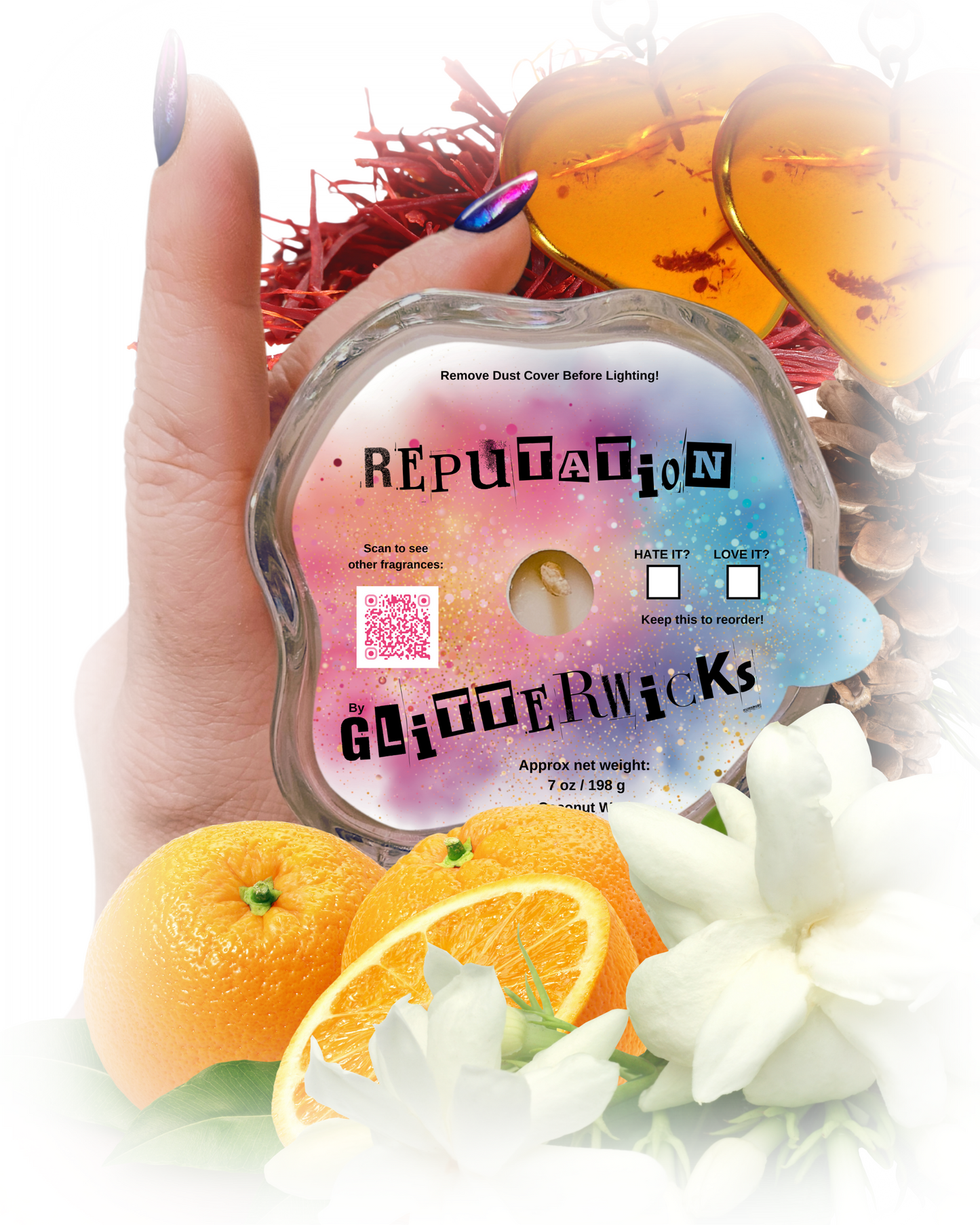 Reputation Candle: Orange, Saffron, Amber & Lily of the Valley Scent by GlitterWicks