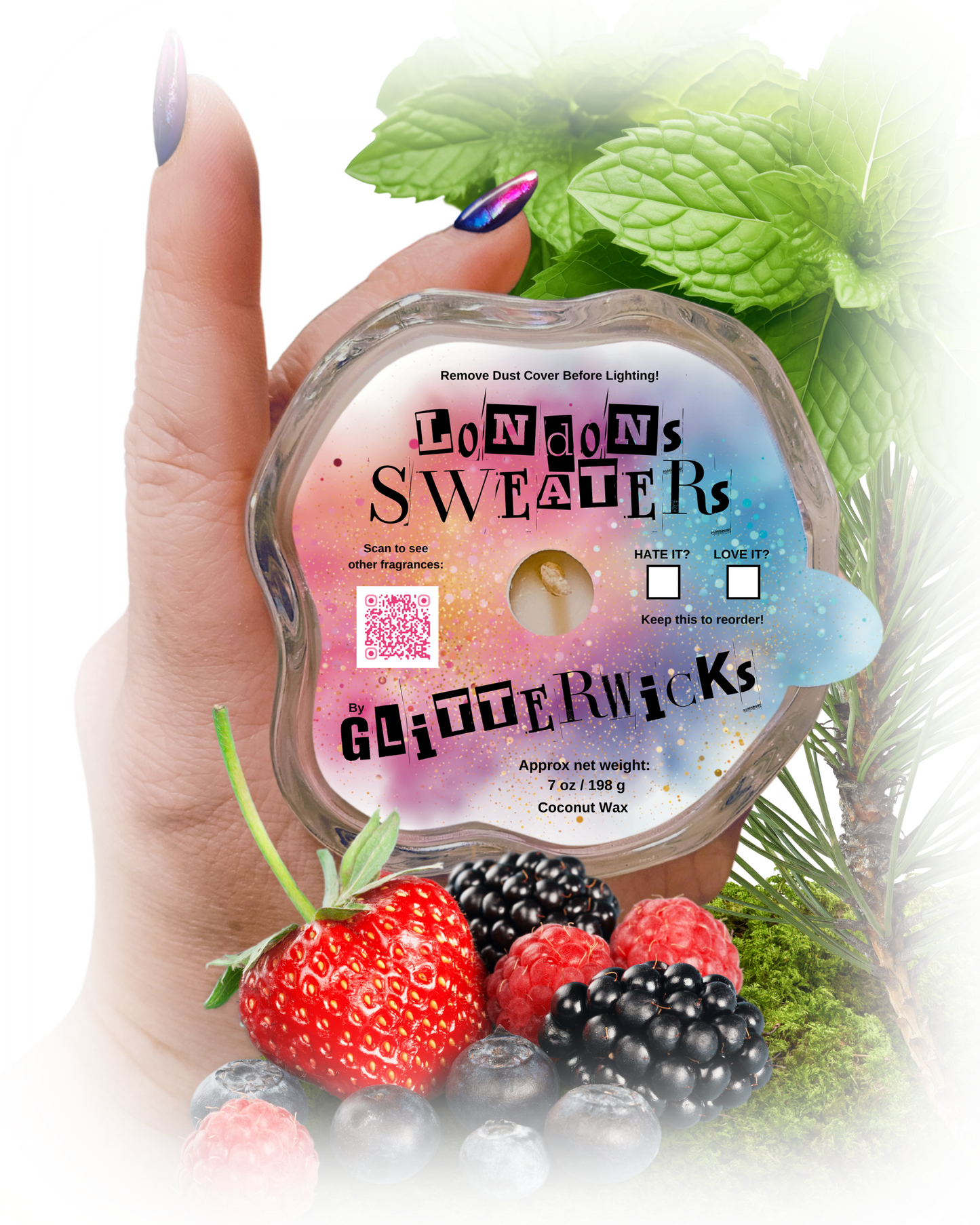 Londons Sweaters Candle: Mint, Berries, Pine & Moss Scent by GlitterWicks