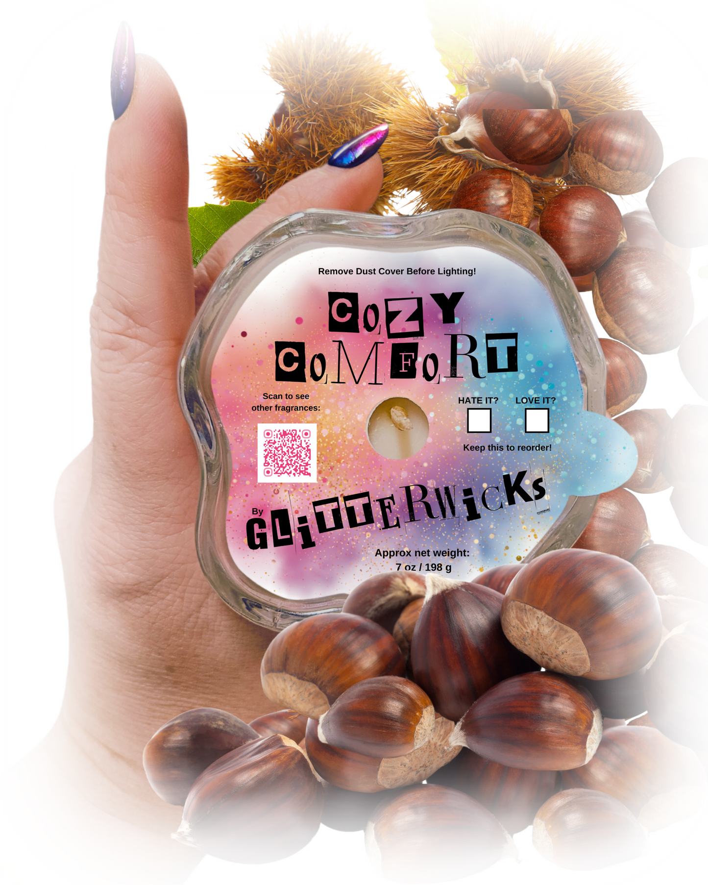 Cozy Comfort Candle: Sugared Chestnuts Scent by GlitterWicks