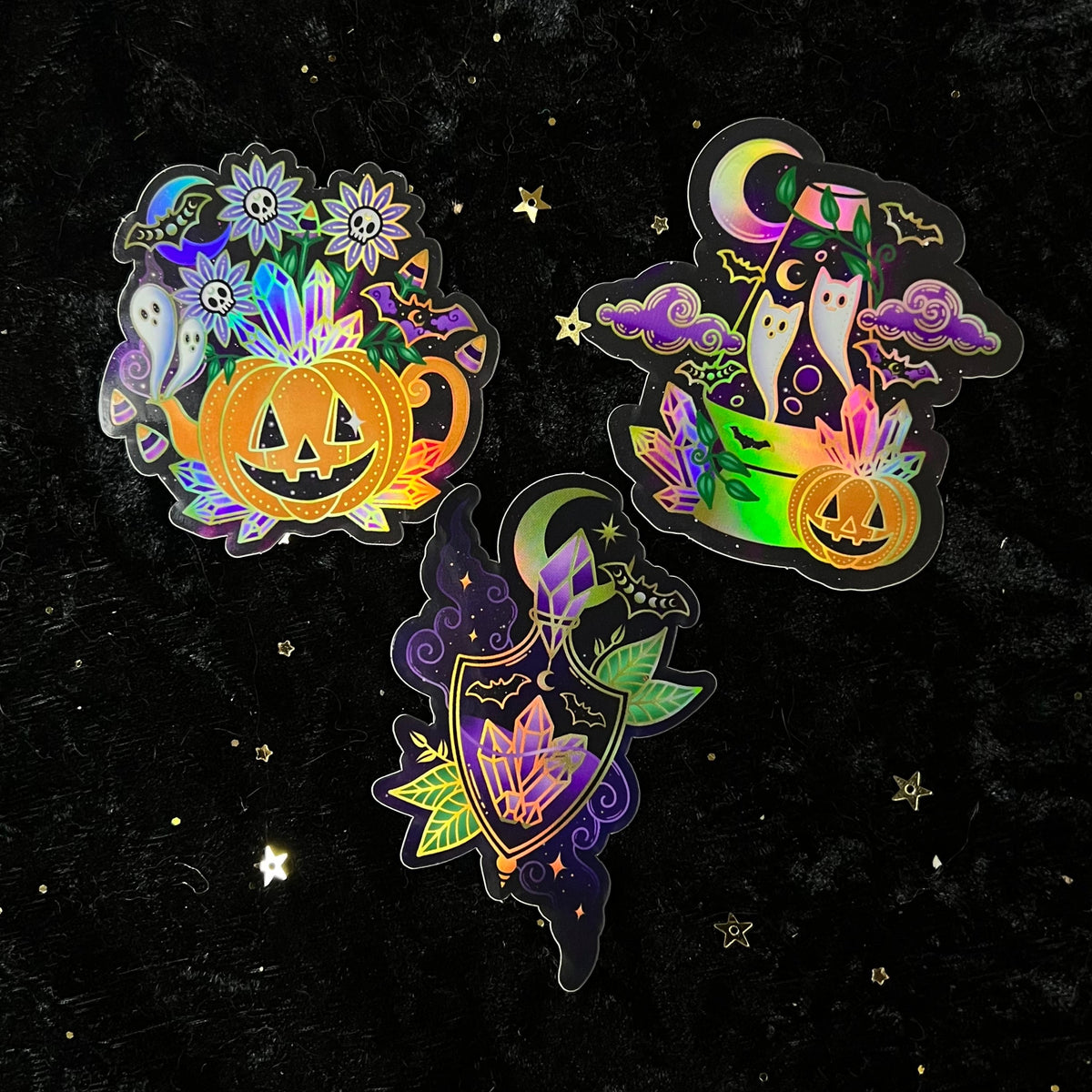 Halloween Crystal Holo Stickers (individual or set) - GlitterWicks