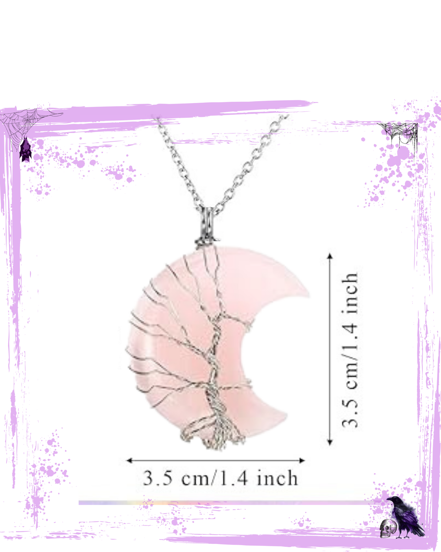 Necklace - Rose Quartz Moon with tree of life wire housing