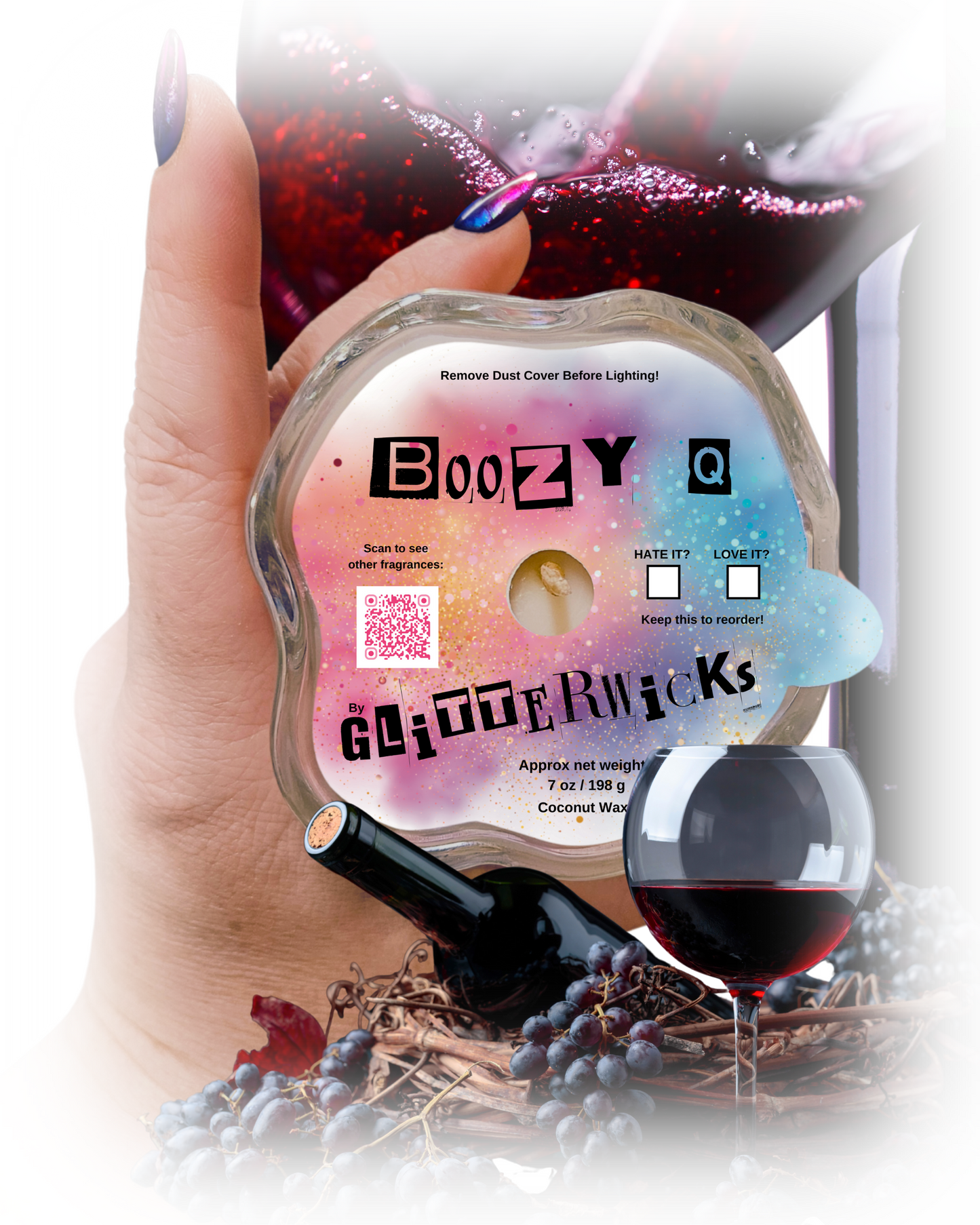 Boozy Q Candle: Merlot Scent by GlitterWicks Feat. SuzyQ