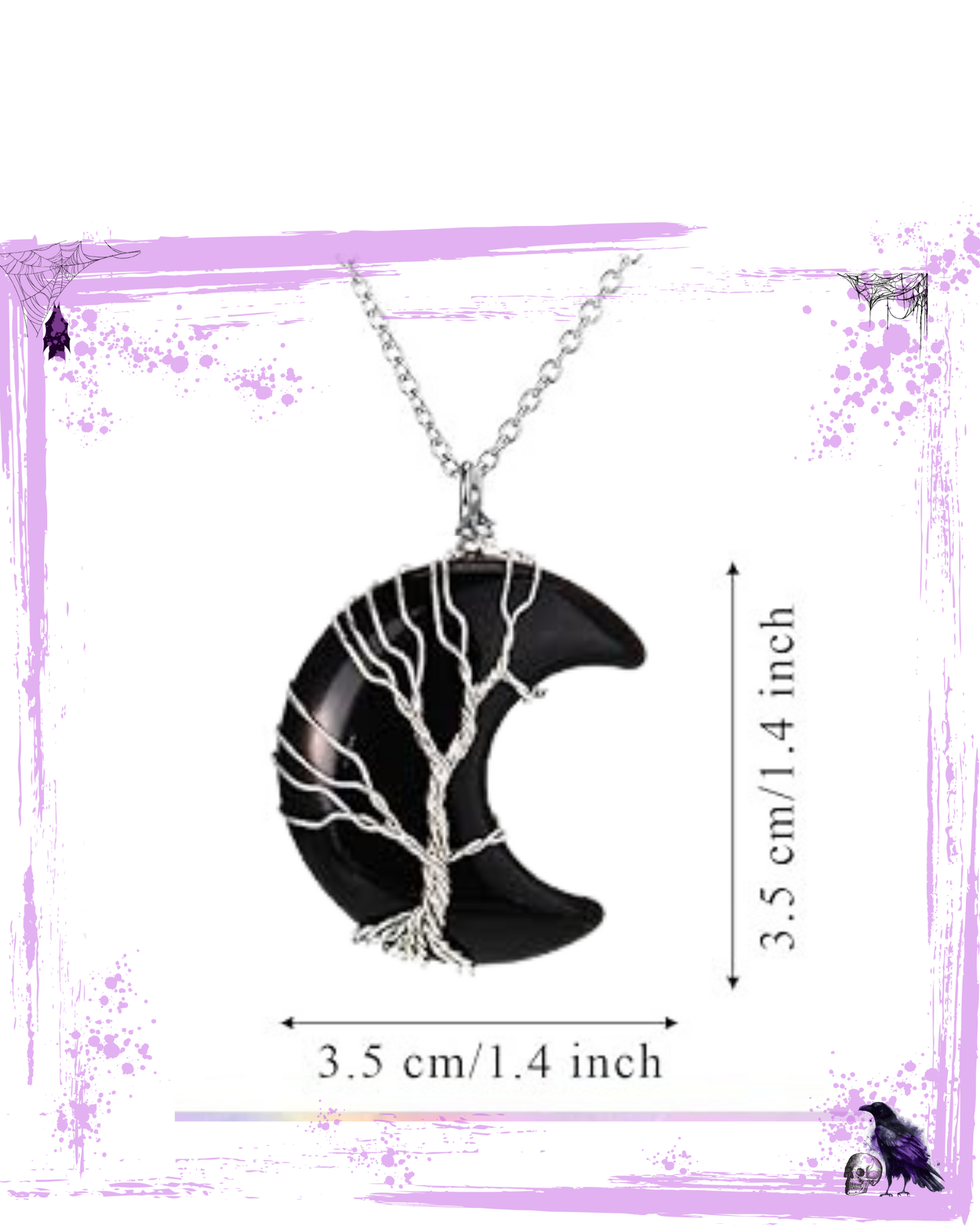 Necklace - Obsidian Moon with tree of life wire housing