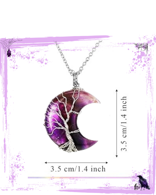 Necklace - Amethyst Moon with tree of life wire housing