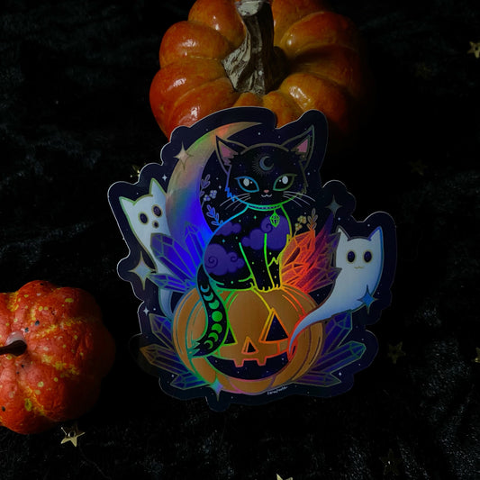 Crystal Halloween Cat Holo Sticker