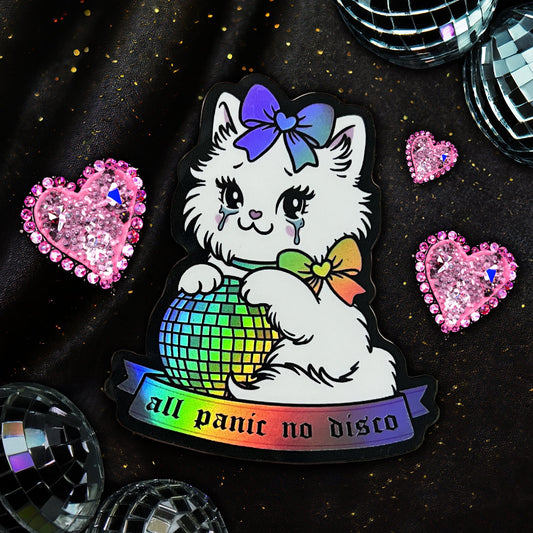 “All Panic No Disco” Sassy Kitty Cat Holo Sticker