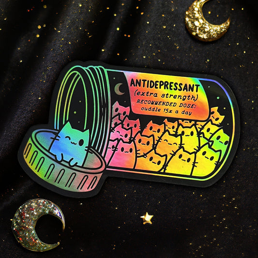 Antidepressant Kitty Cat Holo Sticker